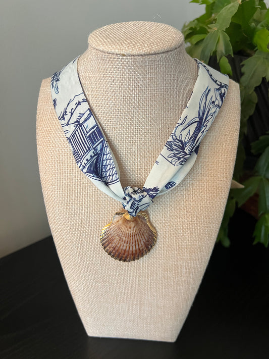 White & Blue Shell Scarf Necklace