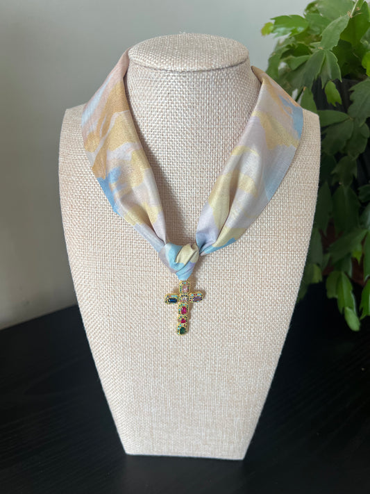 Cross Charm Scarf Necklace