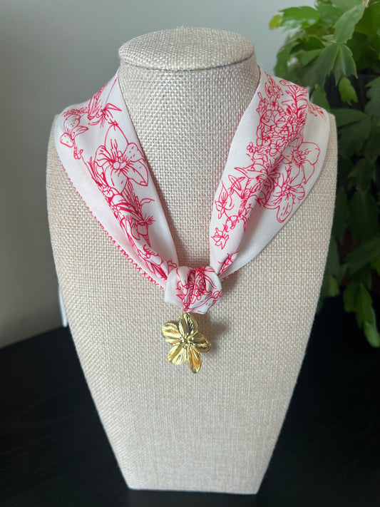 Pink & White Flower Scarf Necklace