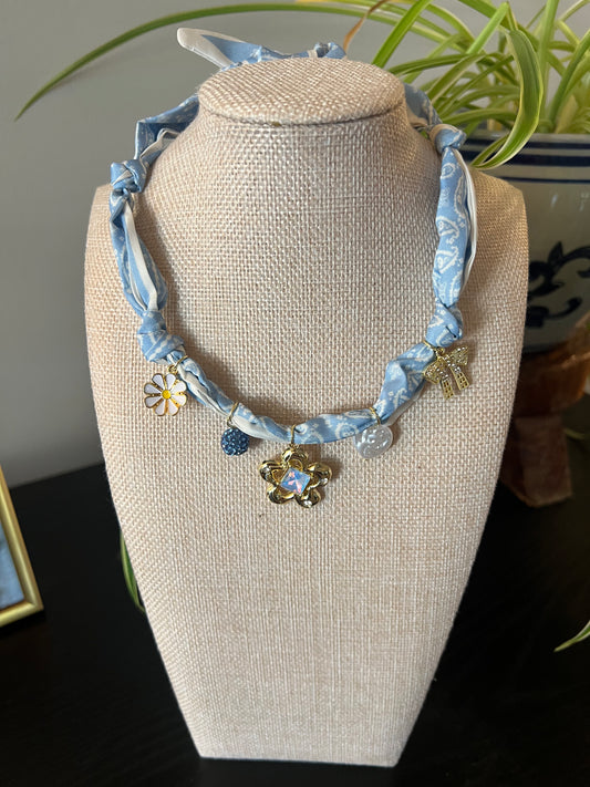 Blue Flower Charm Necklace