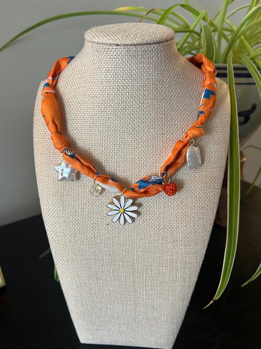 Orange Flower Charm Necklace