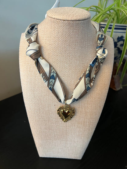 Blue & Taupe Scarf Necklace