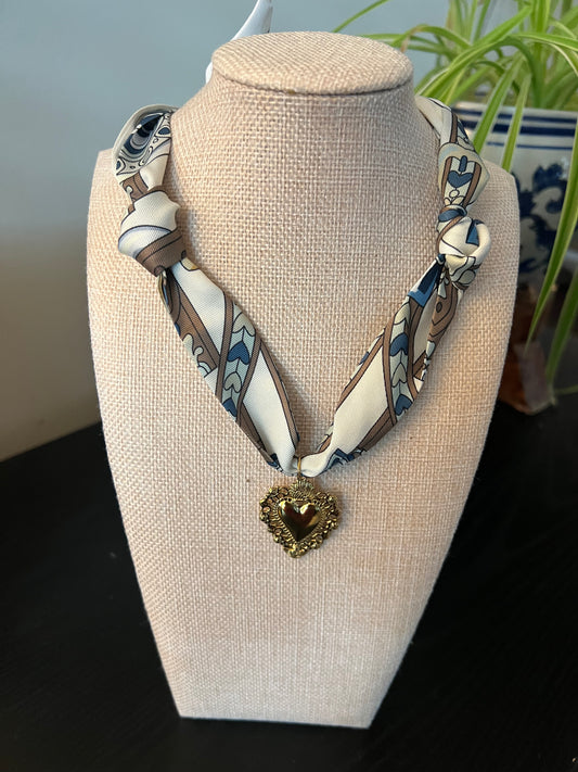 Blue & Taupe Scarf Necklace