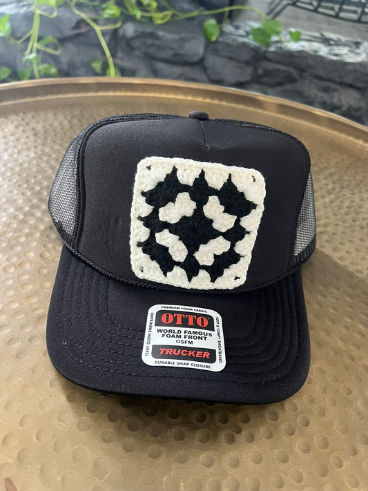 Black Granny Square Hat