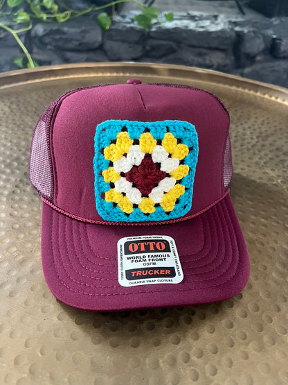 Maroon Granny Square Hat
