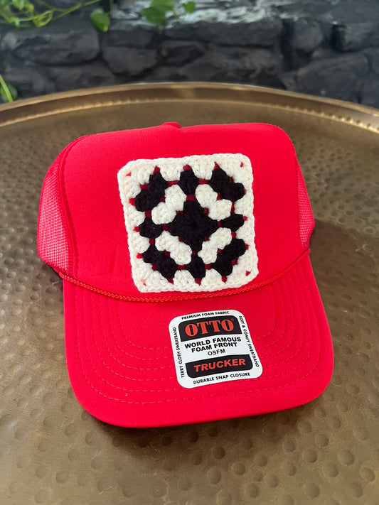 Red Granny Square Hat