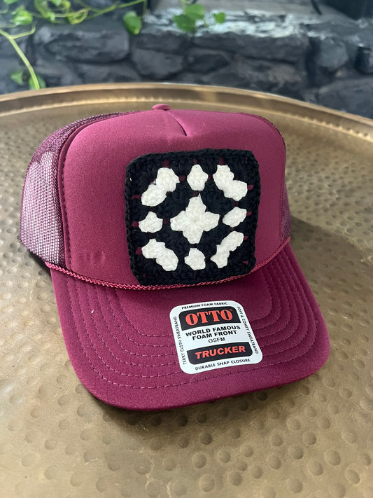 Maroon Granny Square Hat