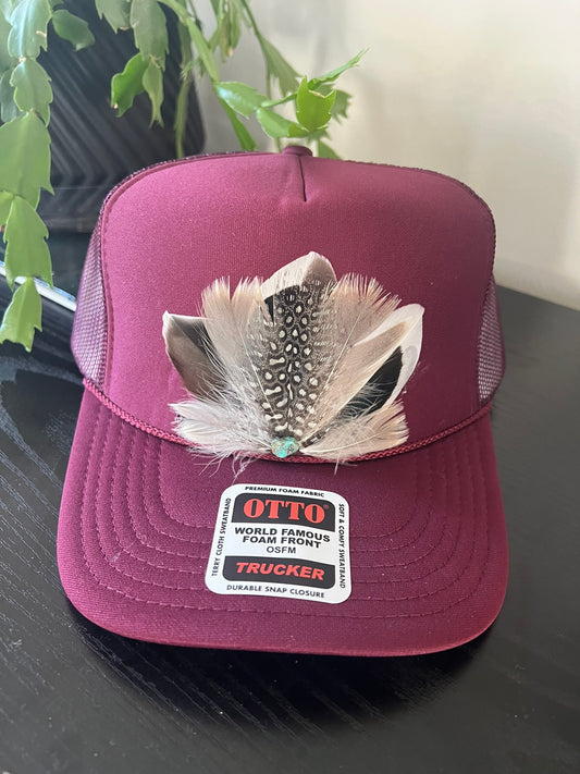 CUSTOM Maroon Feather Trucker Hat