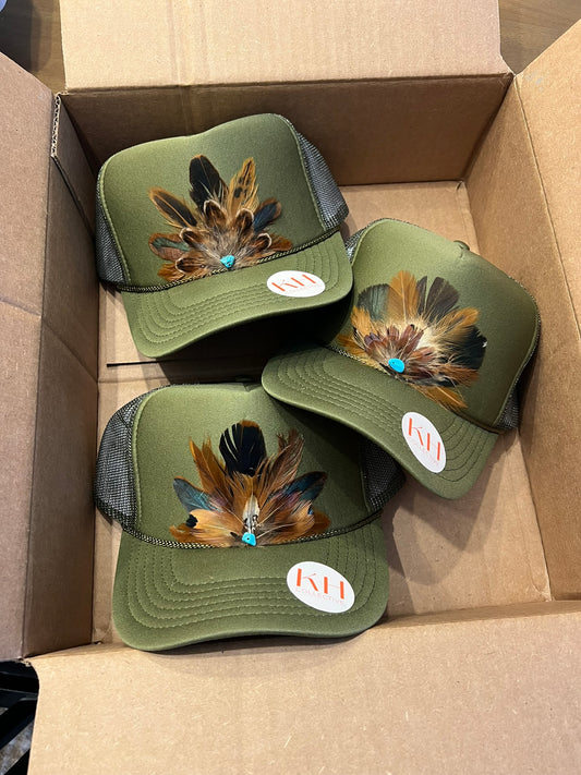 CUSTOM Olive Feather Truckers