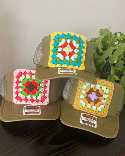 Olive Green Granny Square Hat