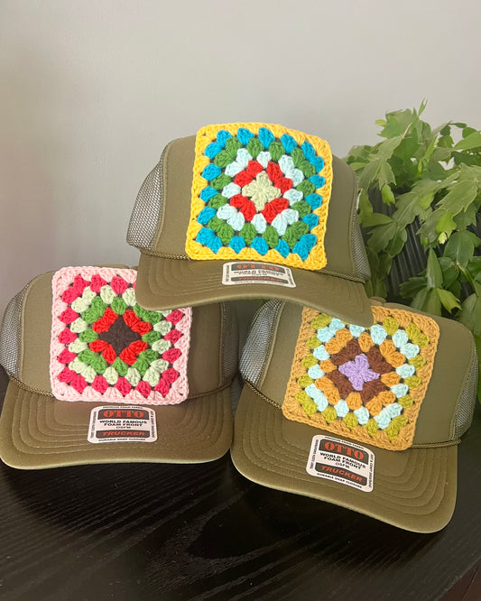 Olive Green Granny Square Hat