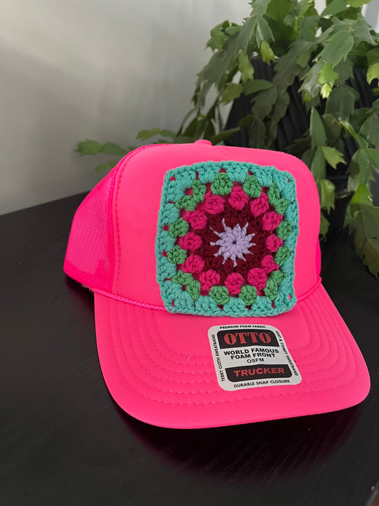 Hot Pink Granny Square Hat